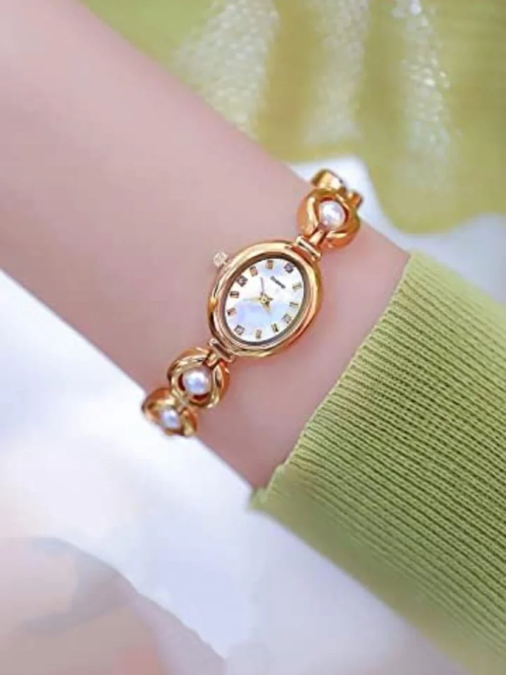 Elegant Pearl Women's Dress Watch - Fashion Oval Dial, Waterproof Gift Timepiece